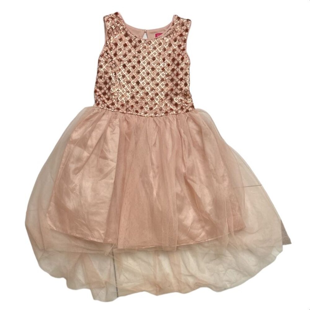 Zunie Girl Girl's Sleeveless Sequin Hi-Low Mesh All Occasion Dress - Blush
